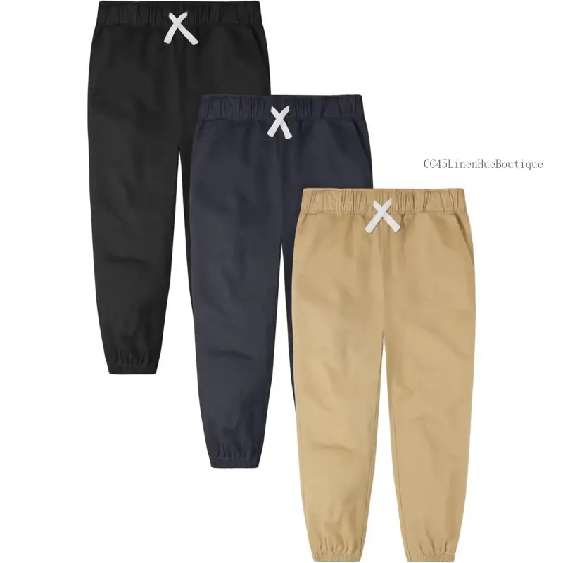 3 Packs Kids Wear Boys' Pull-On Jogger Pants, School Uniform Pants with Cotton Stretch Chino Fabric & Elastic Waistband - CC45LinenHueBoutique