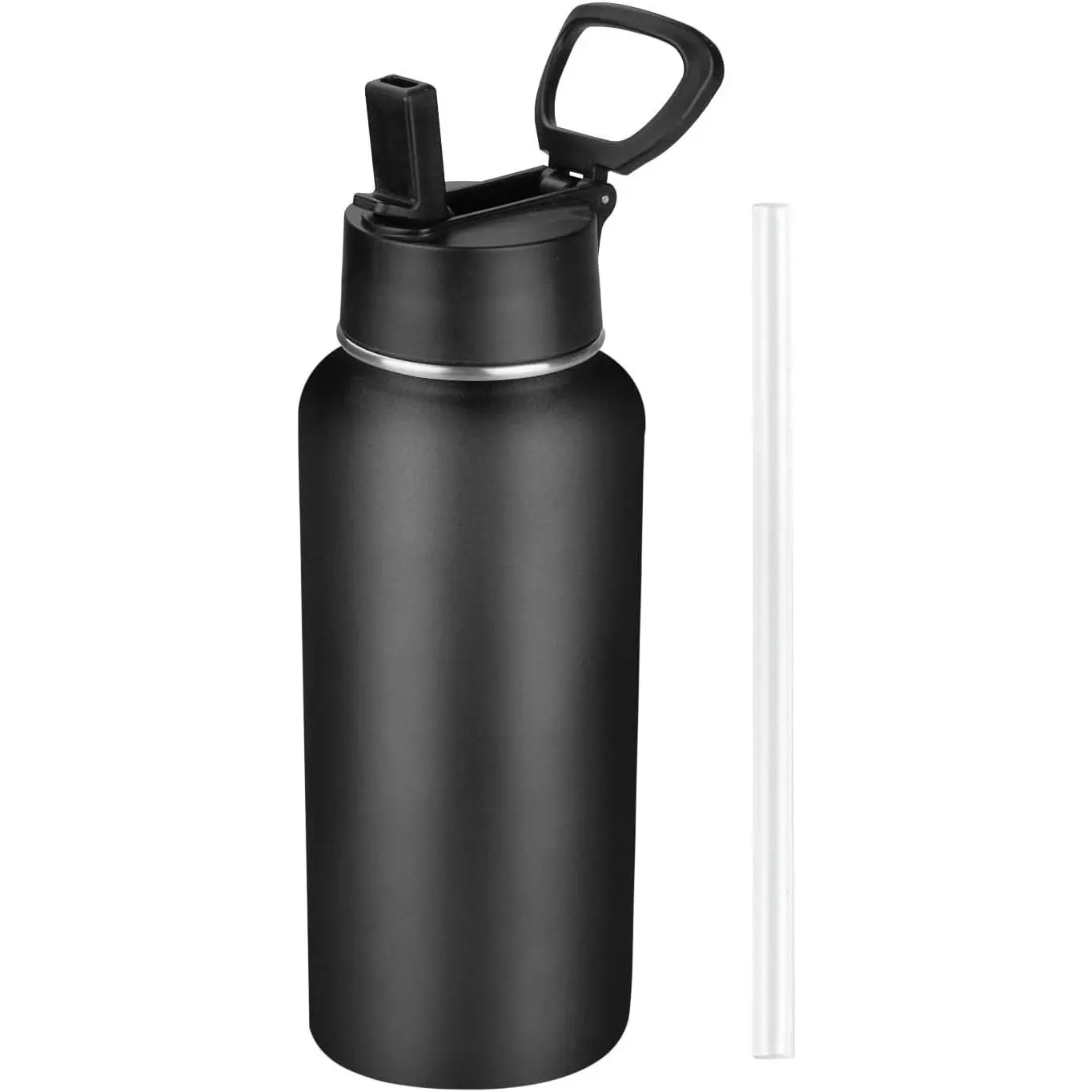 Insulated Water Bottle With Straw,32 oz Vacuum Insulated Stainless Steel  Water Flask,Keeps Cold and Hot,Metal Water Bottle Wide Mouth for Gym Travel Camping (Black)