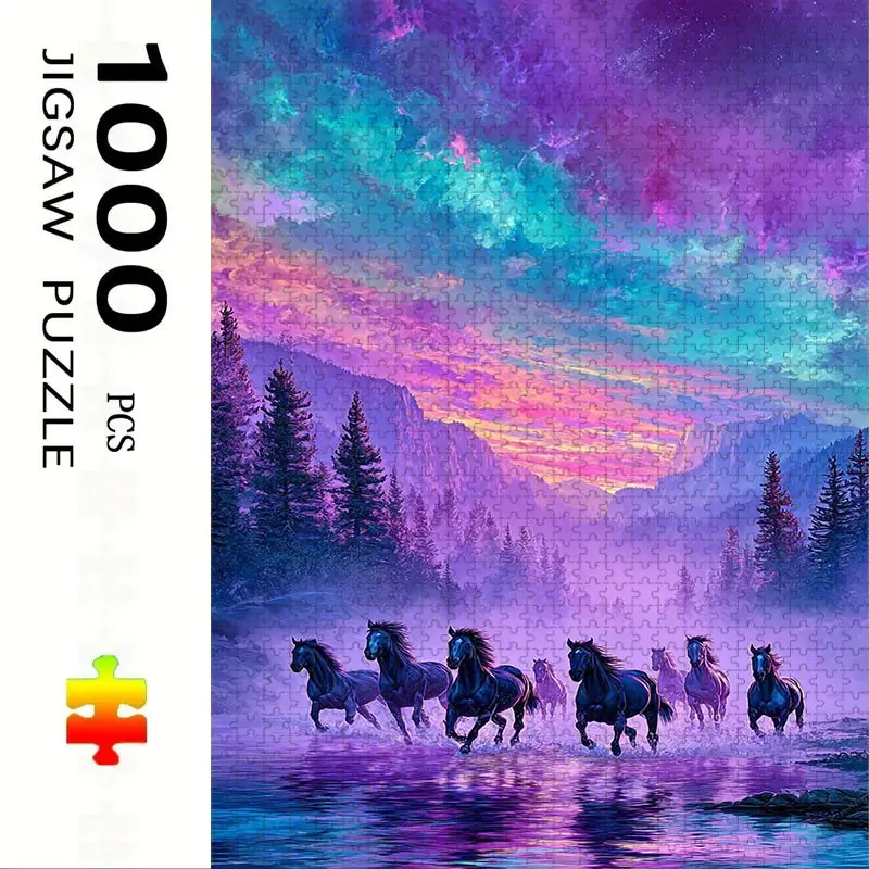 1000 Piece Horse Theme Puzzle, Large Adult Family Interactive Toy, DIY Home Decor, Holiday Scene, Mixed Colors, Perfect Gift, Durable Puzzle