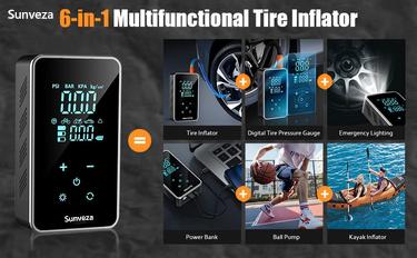 Cordless Tire Inflator Portable Air Compressor - 150 PSI Glovebox Stowable Auto Shutoff Rapid Inflate Electric Pump with Digital Pressure Gauge, LED Touchscreen, Built-in LED Flashlight, 5 Preset Modes for Cars, Camping Emergencies, OAF Use Cordless Tire Inflator Portable Air Compressor - 150 PSI Glovebox Stowable Auto Shutoff Rapid Inflate Electric Pump with Digital Pressure Gauge, LED Touchscreen, Built-in LED Flashlight, 5 Preset Modes for Cars, Camping Emergencies, OAF Use
