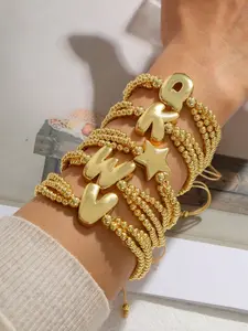 A-Z Initial Letter Bracelet for Women, Multilayer Braided Copper Charm, Adjustable Personalized Alphabet Name Jewelry, Gift for Girls Sisters Couples Friends