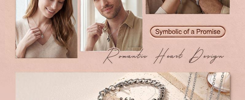 4Pcs Matching Heart Necklace And Bracelet Set for Couples Daily Wear Jewelry Set with Symbolic Pendants Coordinated Design for Men Women