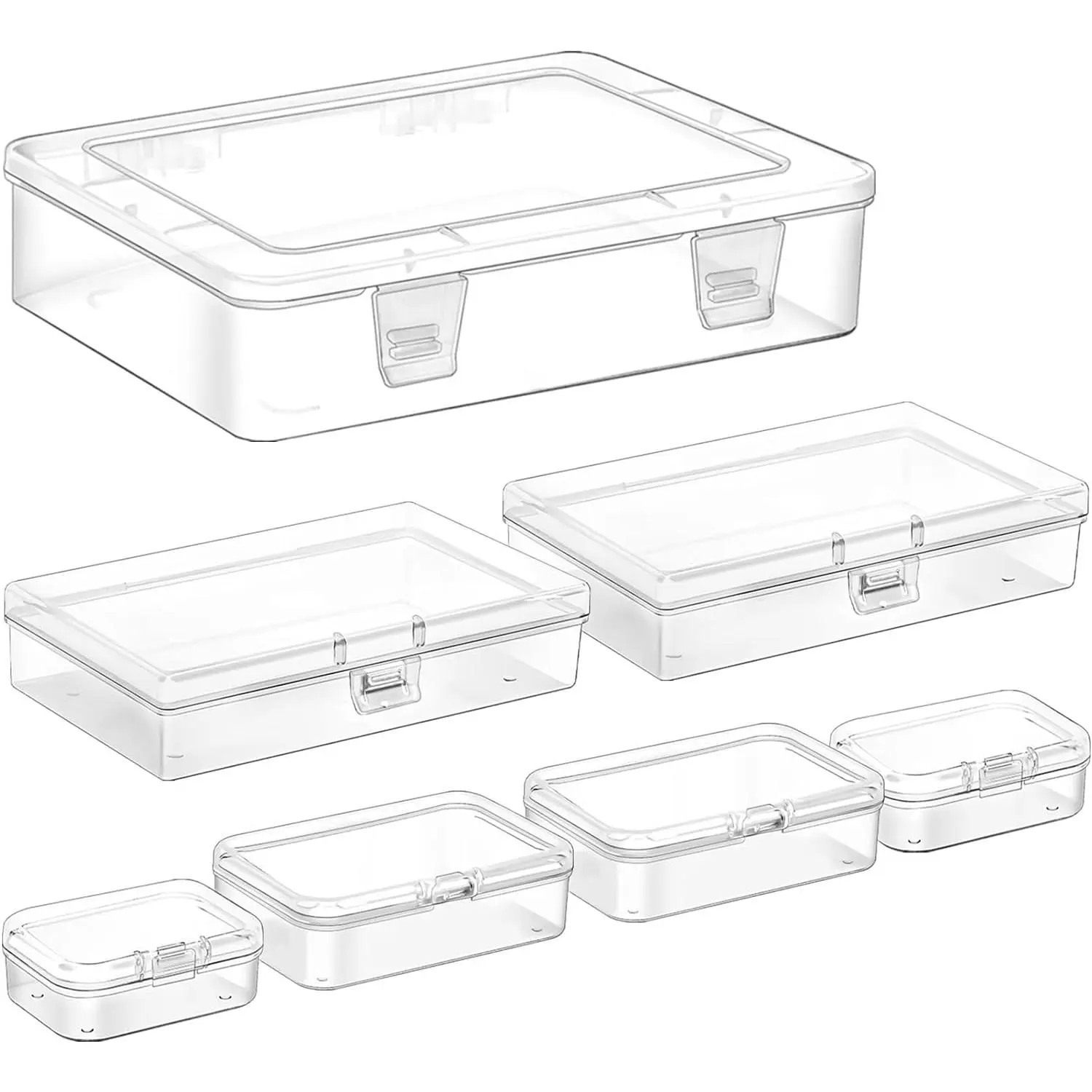 Clear Small Plastic Storage Containers with , 7 Pack | Rectangular  Sizes Mini Bins, Art Craft  Storage Boxes, Drawer Organizer with Lid, For Small Items Organizing