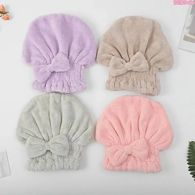 Hair Drying Cap 2-Piece Set for Women, Soft Ultra-Absorbent Towel Wrap with Bow, Reusable Solid Color Accessories, Self Care Gifts for Travel, 2Pc, 2 Piece Sets, Self Care Products