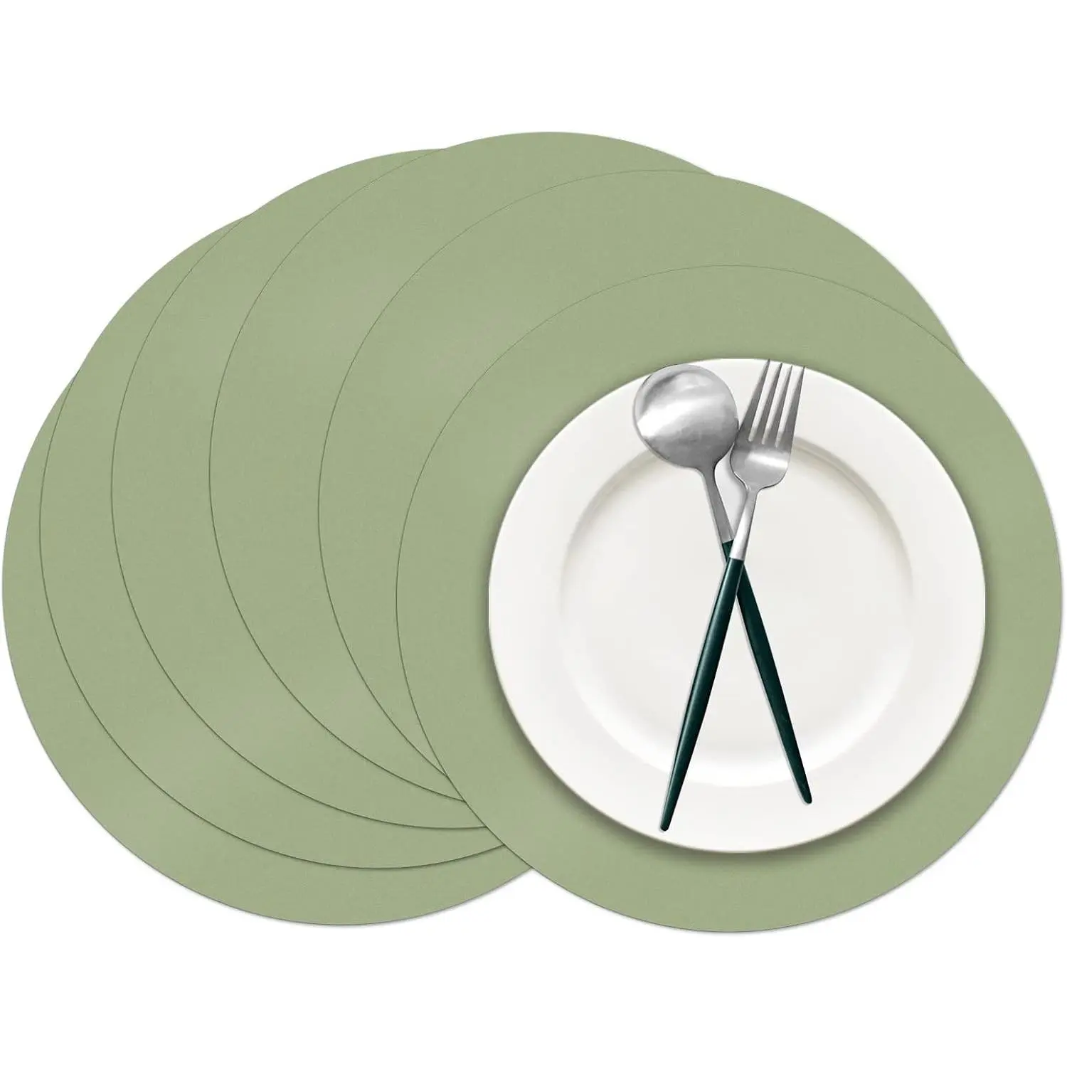 50 Pieces Sage Green Paper Place Mats Sage Round Disposable Table Mats Green Paper Doilies Decorative Placemats for Wedding Banquet Party Home Dining Tableware Decor