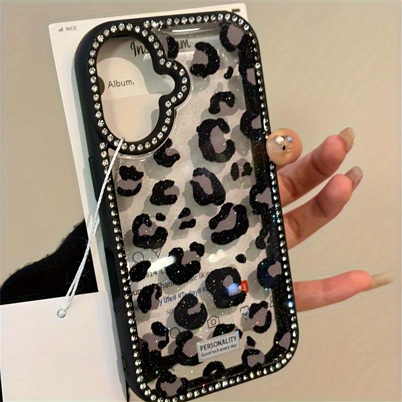 An Elegant Leopard Print Phone Case, Adorned with Glitter And Rhinestones, Compatible with for iphone 17, 17 Pro Max, 16, 15, 14 Pro Max, Plus, And 13 Series, Offering Soft Shockproof Protection, Smartphone Case, Phone Case For Women, Phone Case, Case