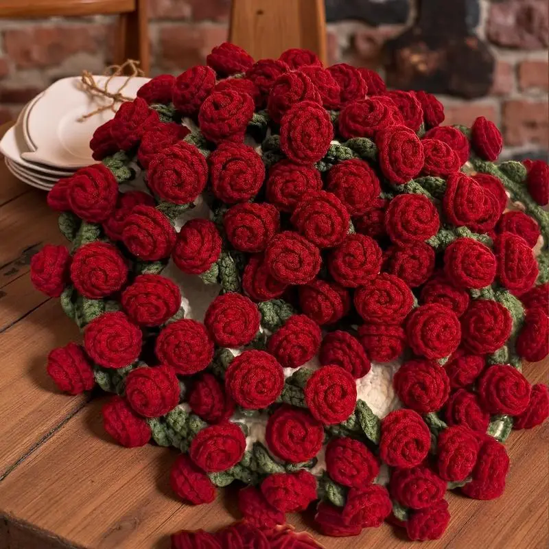 Romantic Rose Handmade Craft Cotton Fiber Blanket - Flower Shape Convertible to Rose Bouquet, Ideal Gift for Valentine's Day Gift Occasion