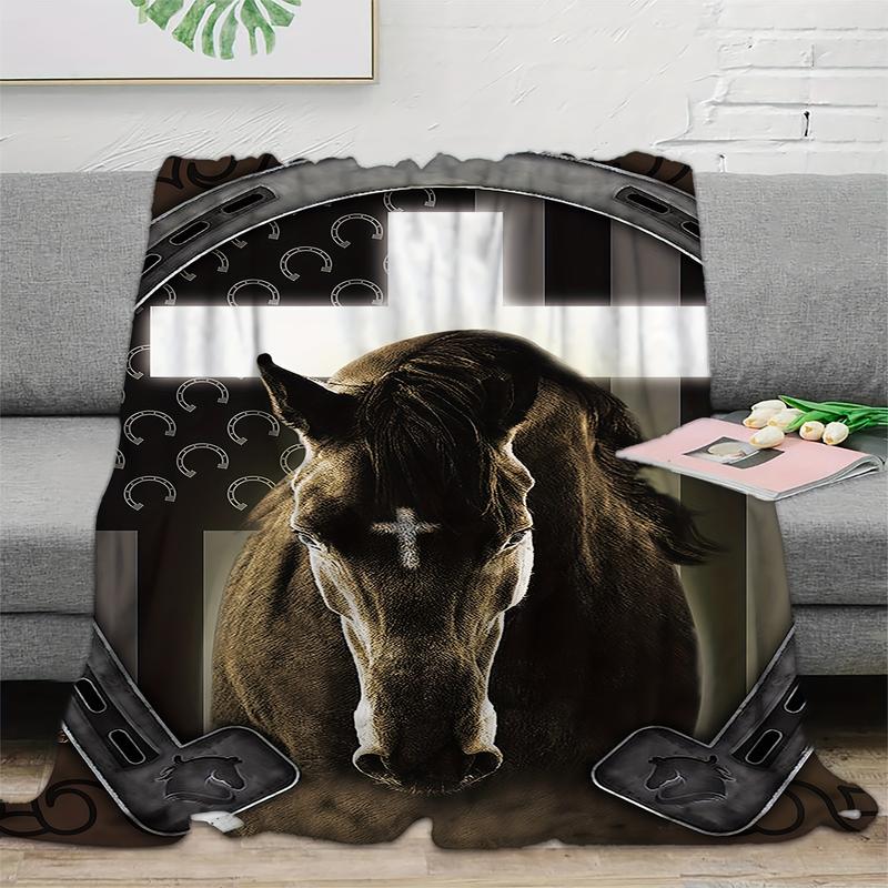 1 piece horse print flannel blanket, gift square blanket soft and comfortable, suitable for adults for home picnics and travel