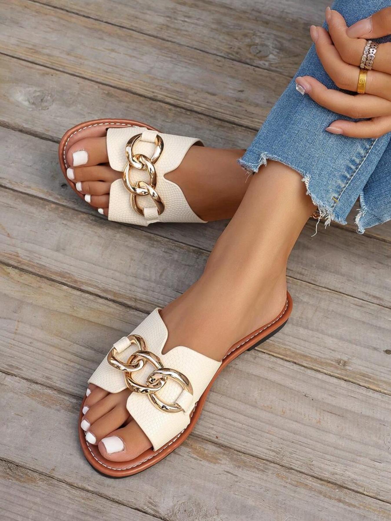 Women's Fashionable Plain Color Slides, Casual Comfortable Flat Sandals for Summer, Lightweight Breathable Slippers for Beach, Daily Clothing Decor, Walking Shoes