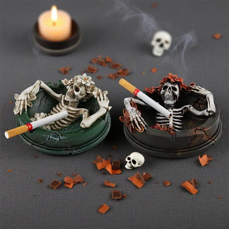 Halloween Flower Skull Ashtray, Cool Gift for Boys, Resin Desktop Decor, Home Decoration Item, Trendy and Stylish Design