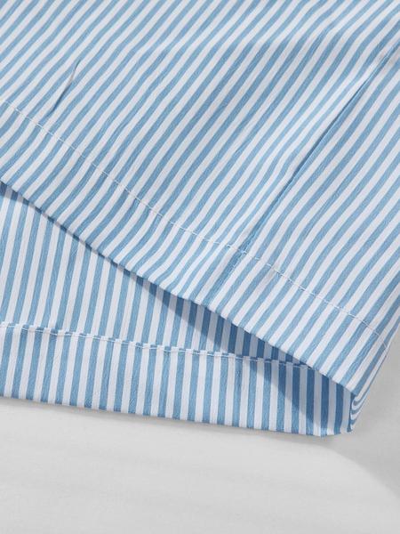 Men's Slim Fit Woven Striped Short Sleeve Casual Blue Shirt