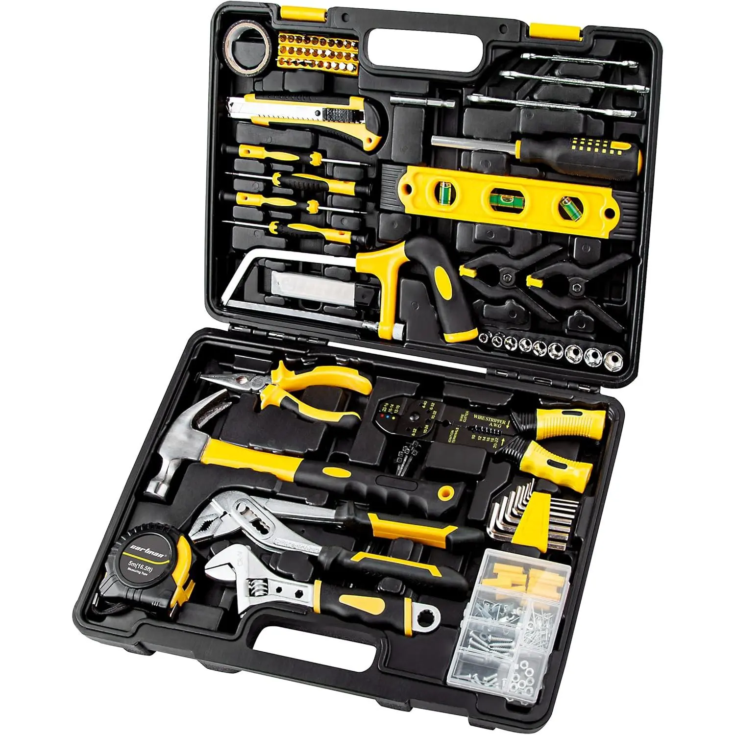 218-Piece Tool Set General Household Hand Tool Kit with Plastic Toolbox Storage Case Yellow