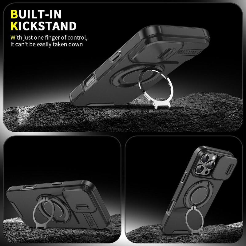 OREKROY Case For iPhone 17 Pro Max 17 Air 17 Pro 17 16 15 14 Plus 13 12 with Slide Camera Lens Protection Cover,360 Rotating Ring Kickstand MagSafe Magnetic Holder Military Grade Shockproof Protective Phone Cover