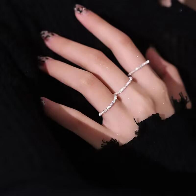 Fashionable and trendy Korean sparkling silver ring for women, starry sky ring, new niche plain ring, ins-style party index finger ring, gift
