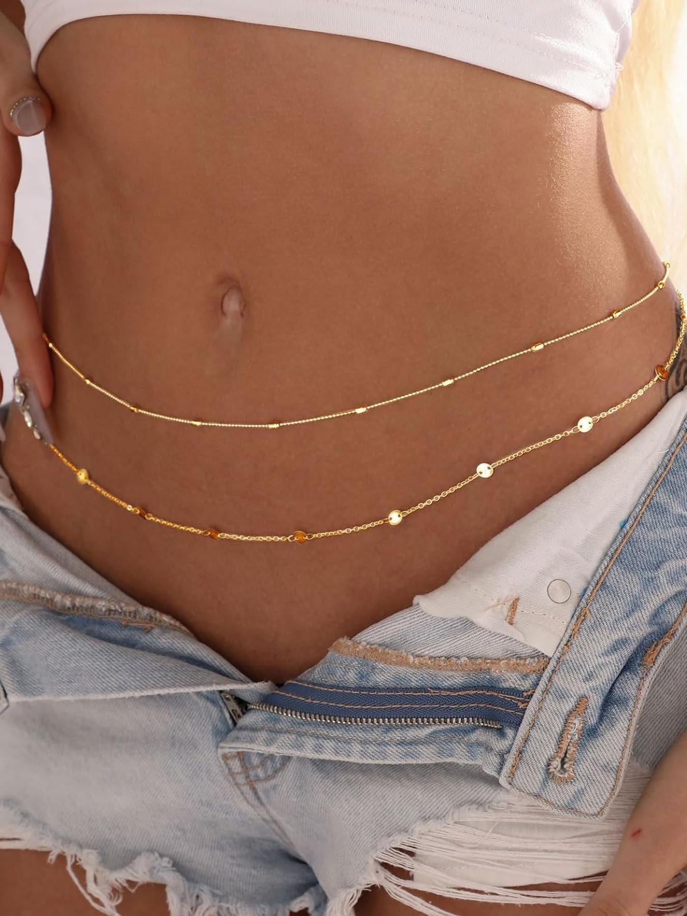 Women's Simple Style Plain Color Beaded & Round Charm Waist Chains, Casual Trendy Waist Chain for Party & Daily Clothing Decor, Trendy All-match & Exquisite Vintage Body Jewelry for Birthday Gift, Cute Jewelry