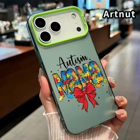 Autism Mama Bow Pattern Silicone Cellphone Case - IMD Hybrid Plate Holographic Protector, Shockproof Hard Shell, Soft Edges, Secure Grip, Matte Finish Aesthetic Casing for iPhone 17 Pro Max,16 Plus,15,14 Pro,14,13,12,11,Air (Mobile Phone Accessories)