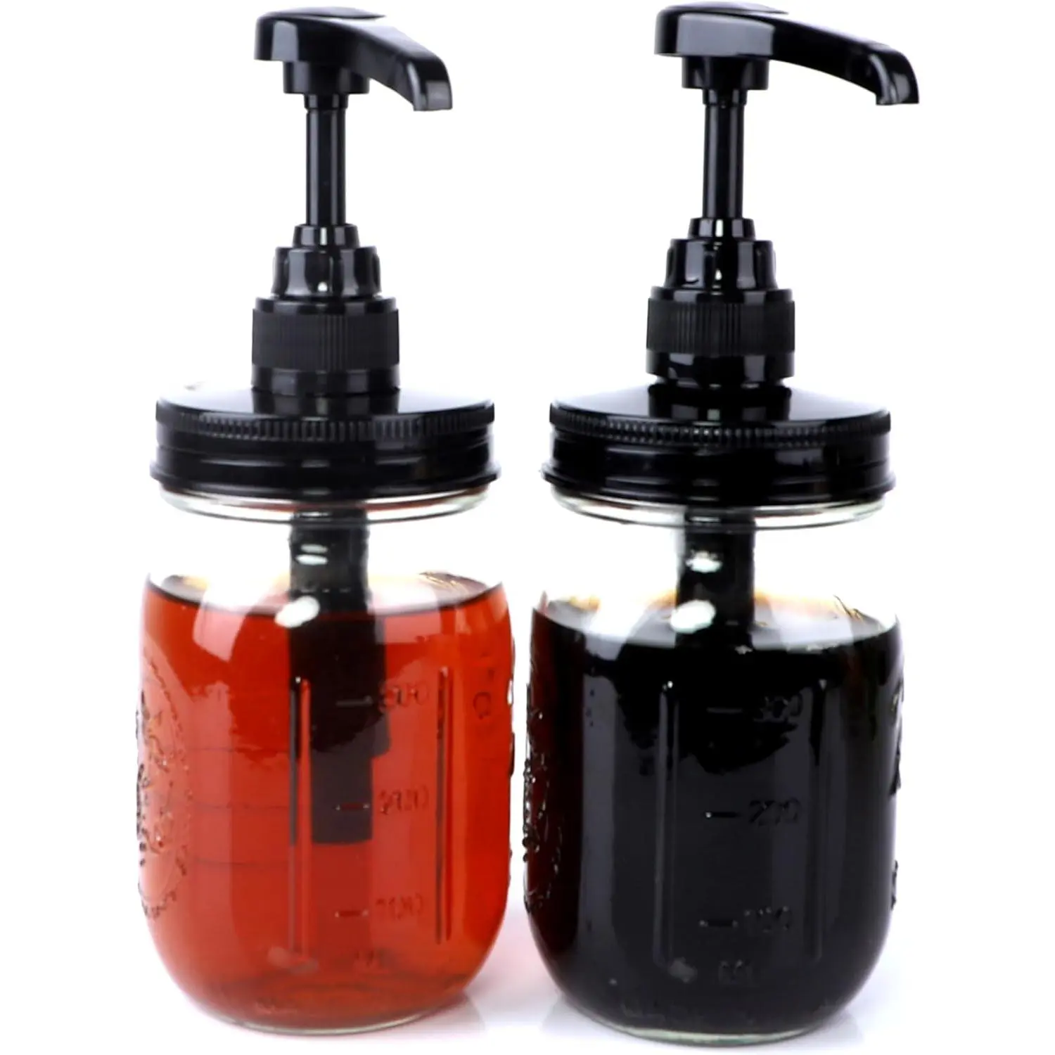 Glass Mason Syrup Sauce Bottle With Dispenser Pump 16 Oz Mason Jar Honey Coffee Syrup Condiment Ketchup Container  Grade Airtight & Leak-Proof -2 set