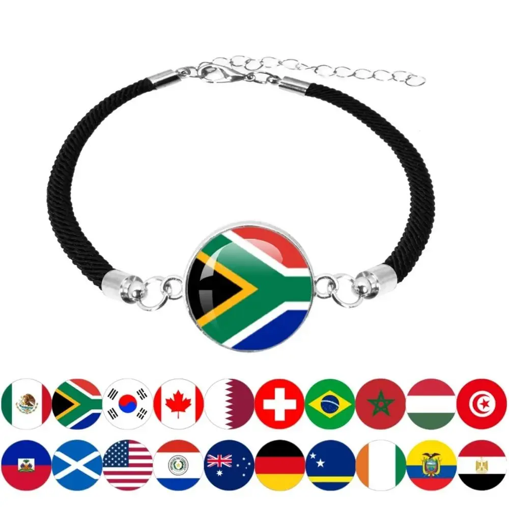 Unisex Woven Rope Flag Motif Bracelet - National Flag Designs for Mexico, Brazil, Haiti, Australia, Germany, Holland, Egypt, Morocco, South Africa - Casual No-Redundancy Party Jewelry Gift Item, Daily Wear