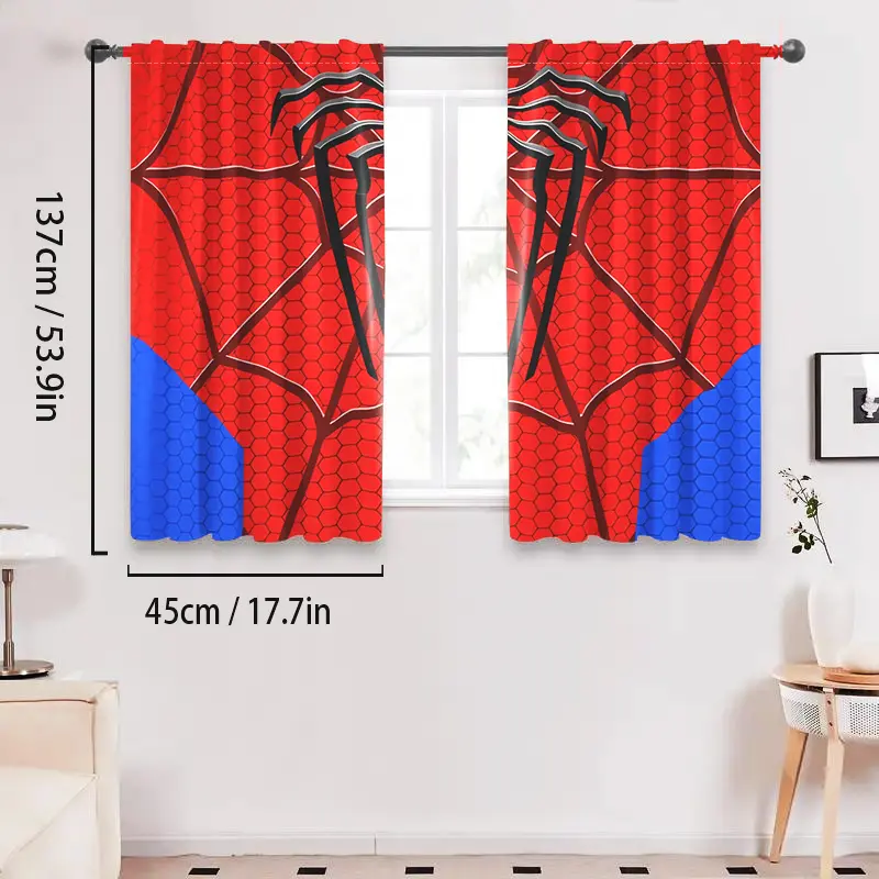 2-piece set of digitally printed polyester curtains, red mesh background with black spider pattern, blackout curtain panels, pocket design, polyester material, decorating the living room,, bedroom, and dining room balloon valance rod method nova home shop