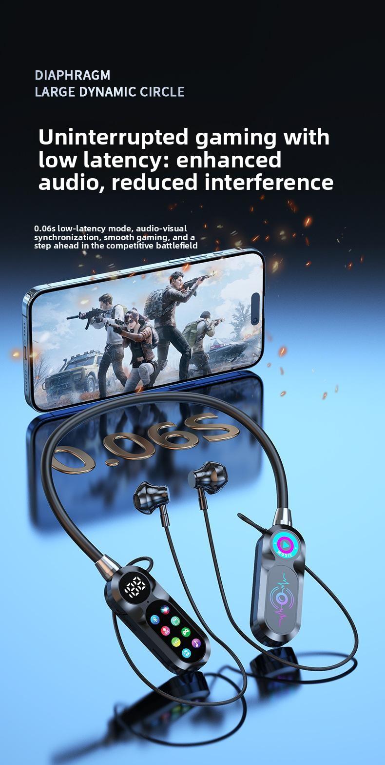 Wireless Neckband Bluetooth Headset for Singing Live Streaming with Real-Time Monitoring & Voice Changer, Long Battery Life & Display, Perfect for Karaoke/Gaming/Travel (No Brand) Portable Speaker Lights