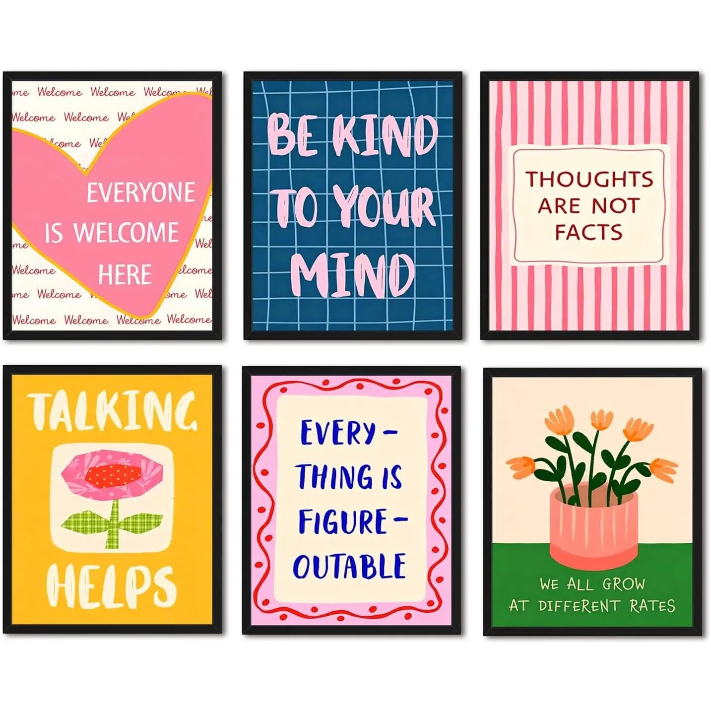 Waterproof Wood Framed Positive Affirmation Canvas Wall Art - Multi-Size 1-Piece Colorful Mental Health Quote Decor for Therapy Office, Bedroom, Water Proof, Inspiration