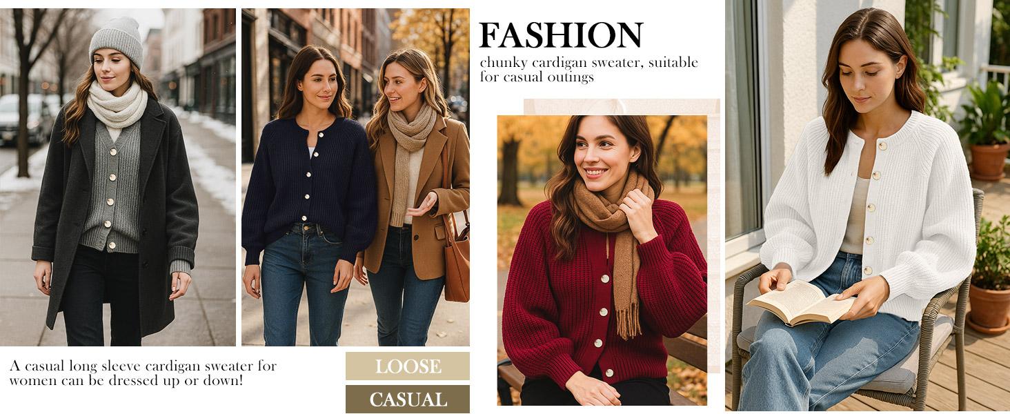 GRECERELLE Women's Chunky Open Front Sweater Long Sleeve Button Knit Short Loose Cardigan Outerwear, S-2XL