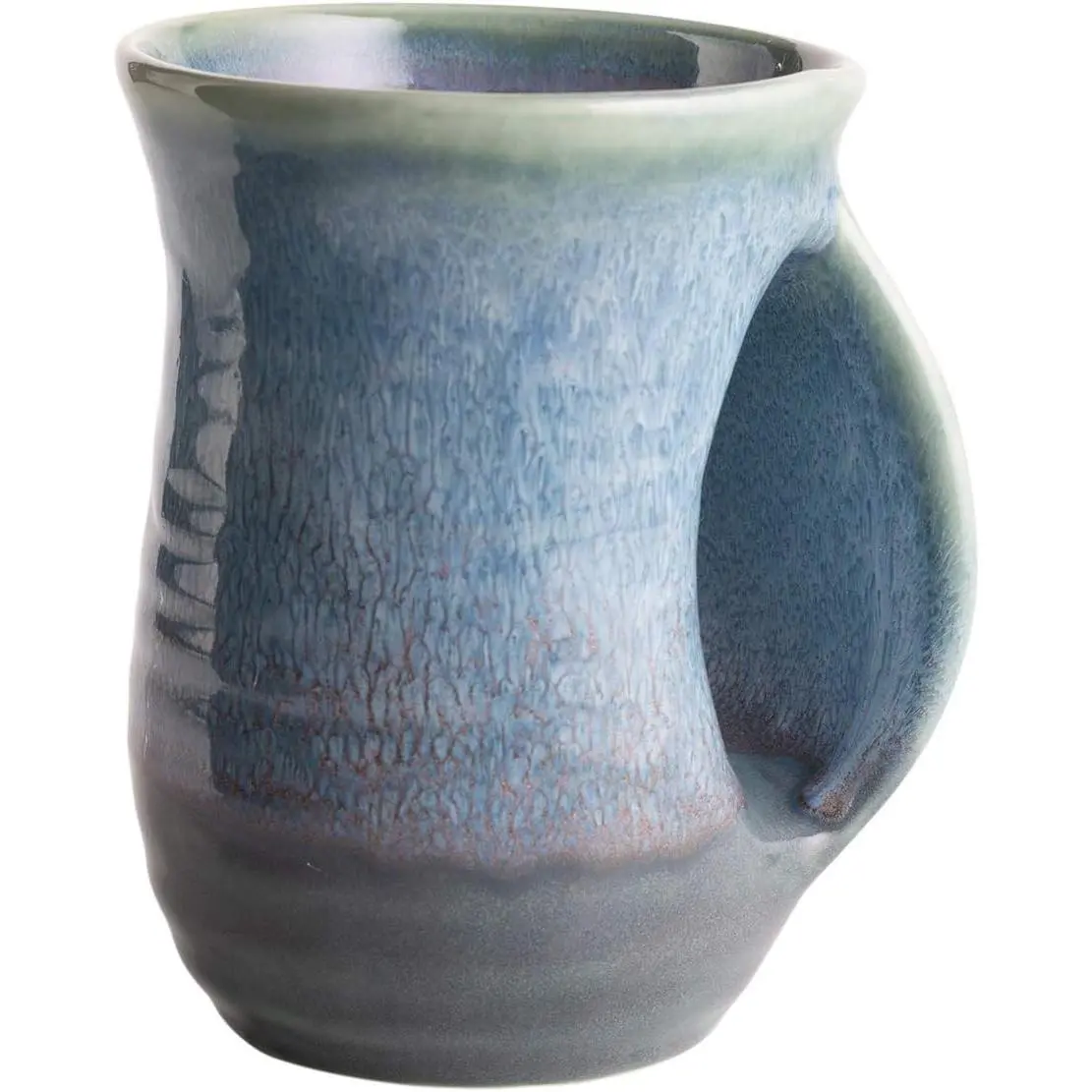 Handmade Right-Handed Ceramic Hand Warmer Mug, Pocket Coffee Cup in Blue Lagoon