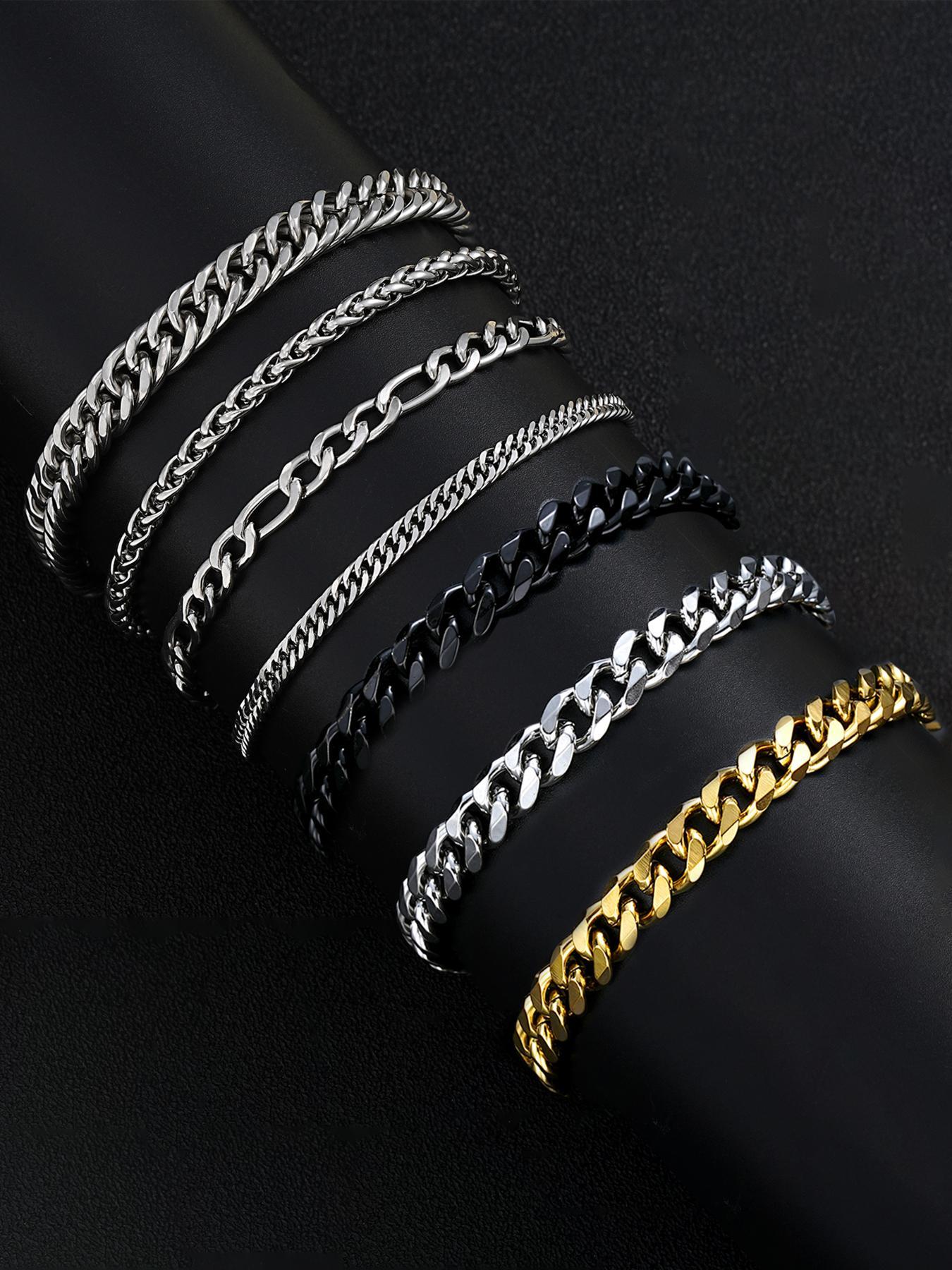 Men's Simple Plain Stainless Steel Link Chain High Quality Bracelet, Casual Fashionable Jewelry for Party, Daily Clothing Decor, Trendy All-match Elegant Jewelry Bracelet for Birthday Gift Couples Gifts, Stackable Bracelets Stack, Snake Chain Bracelet