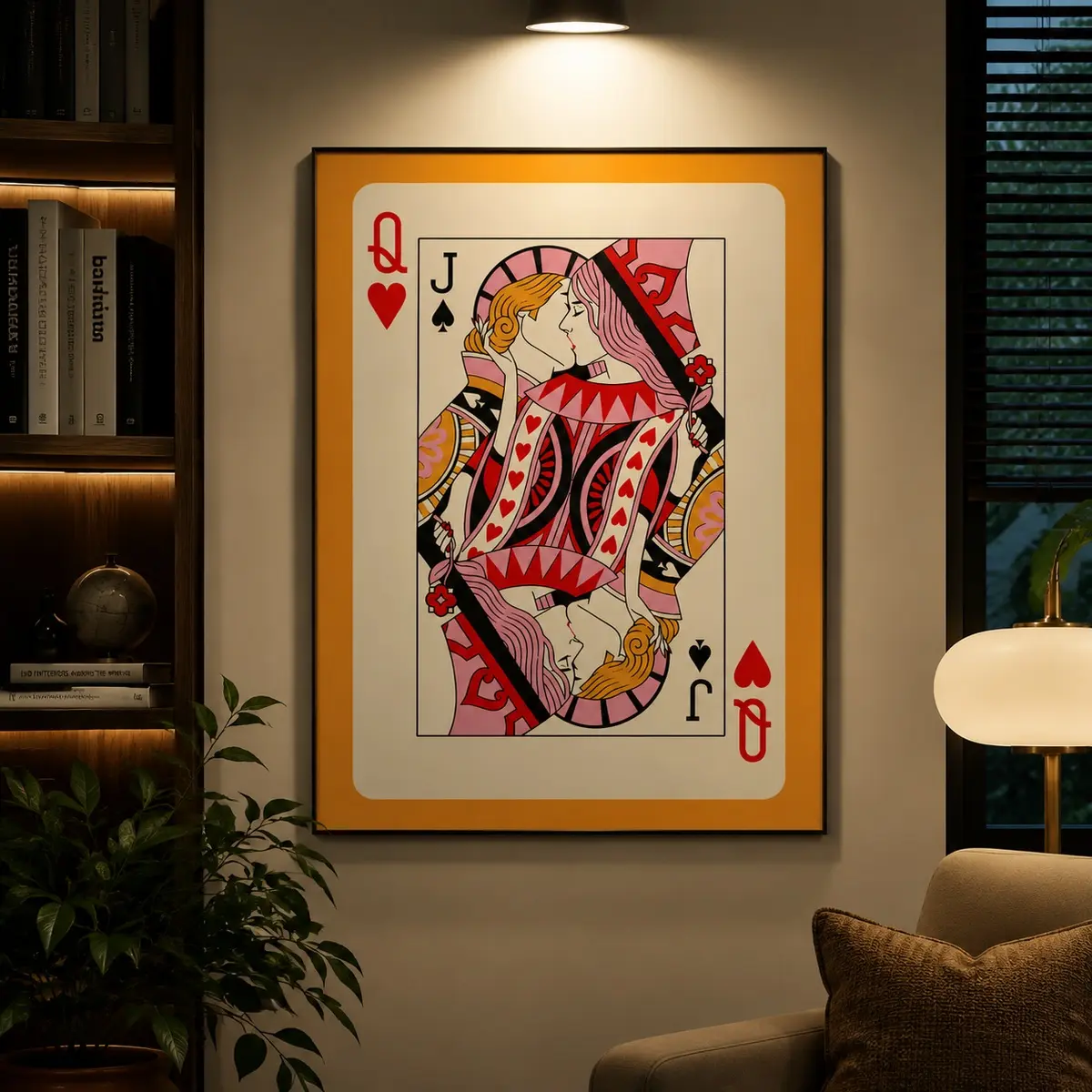 Playing Card Poster, Trendy Retro Print, Queen of Hearts Playing Card Funky Wall Art, Bedroom Wall Decor, Aesthetic Maximalist Wall Art, Iconic Song Poster, SI Swimsuit Poster, Commemorative Broadway Print, Canvas Wall Art, Gallery Wall Decor, Dorm Room D