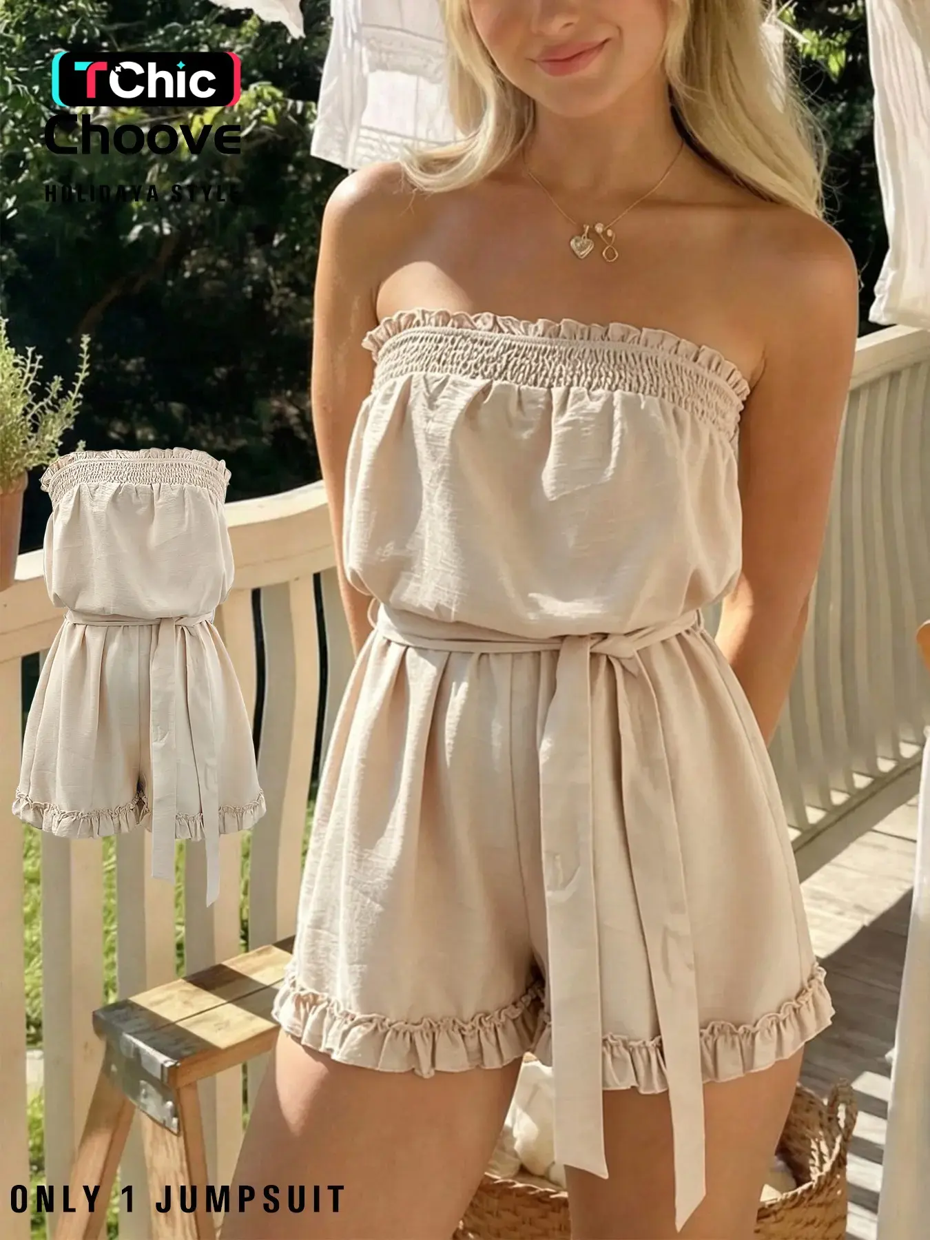 Summer Women's Wrap Top Romper, Strapless, Sleeveless, Lightweight Fabric, Ruffled Edge Design, Casual Daily Wear, Vacation, Comfortable and Stylish