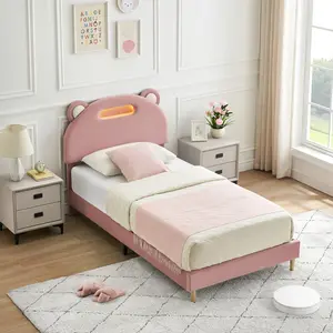 Modern Upholstered Twin Bed Frame - Smart APP Controlled LED Lights, No Box Spring Needed, Noise-Free, Easy Assembly