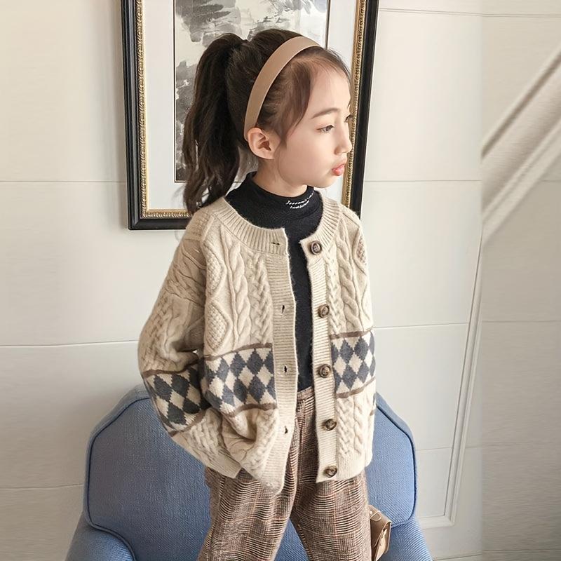 Girls' Sweater Jacket Spring and Autumn New Korean Style Fashionable Casual Knitted Cardigan, Suitable for 3-14 Years Old Girls, Perfect for Daily Wear, Holiday Activities, School, as a Gift, Knitted Cardigan, Sweater Cardigan, Sweater Card
