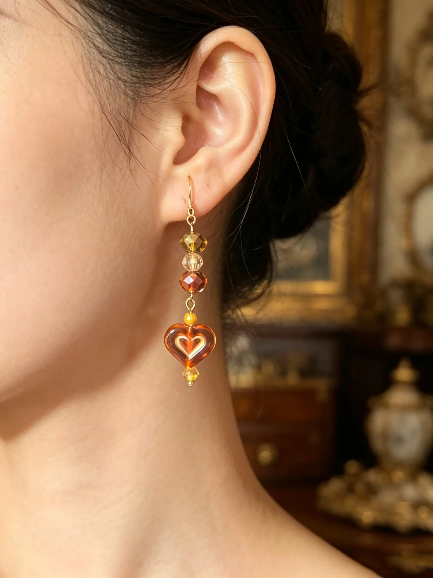 Vintage Handmade Heart Dangle Earrings, Fish Hook Pendant, Boho Style Women's Jewelry, Party Daily Wear, Gift Idea