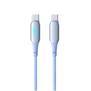 PD140W MAX 5A Silicone Data Cable With LED Display Type-C to Type-C Mobilephone Fast Charging Cord for Huawei Samsung iPhone