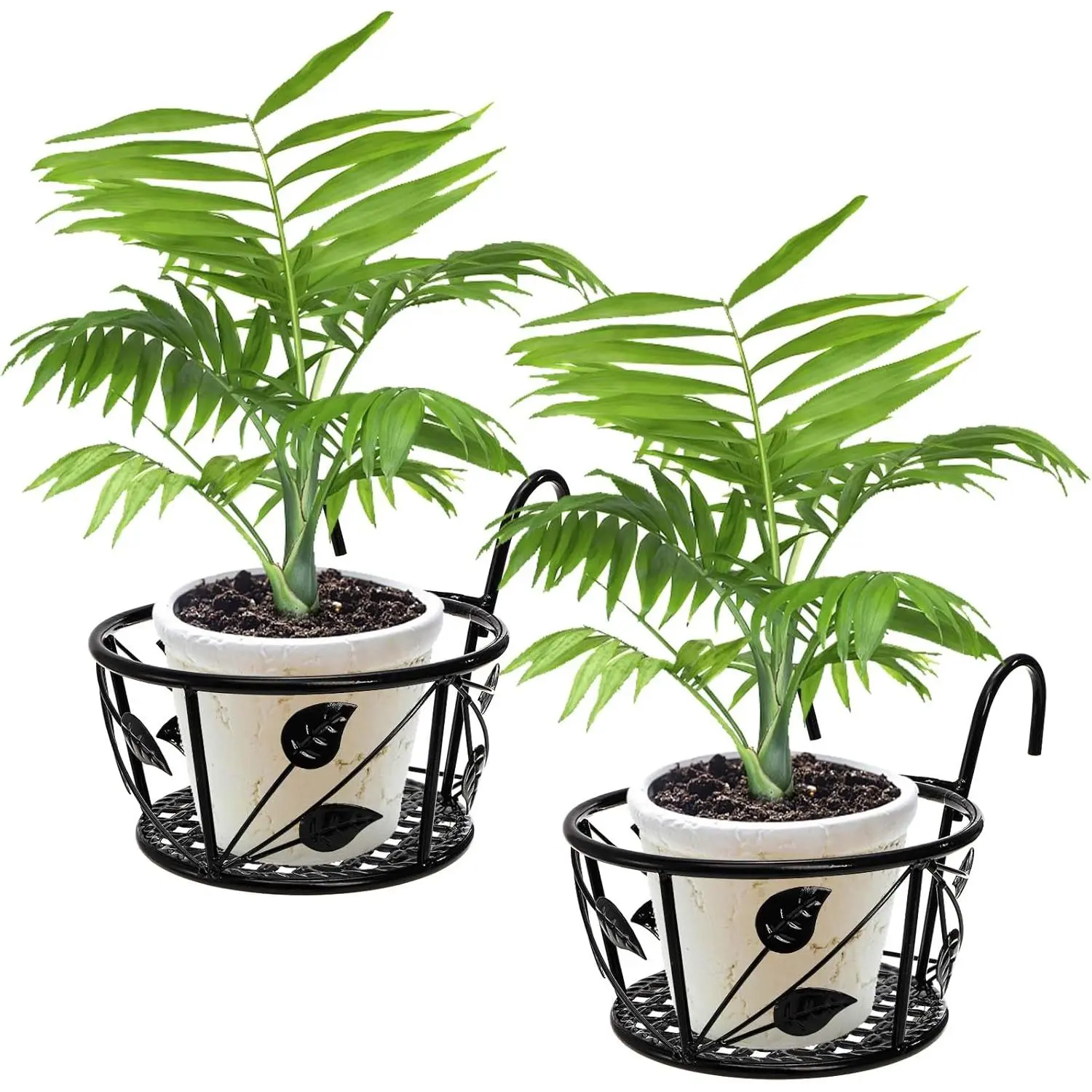 2-Pack Metal  Holders for Indoor Outdoor Railings, Fence  Hangers,  Flower Baskets for Porch, Balcony, Stair Railing, Black