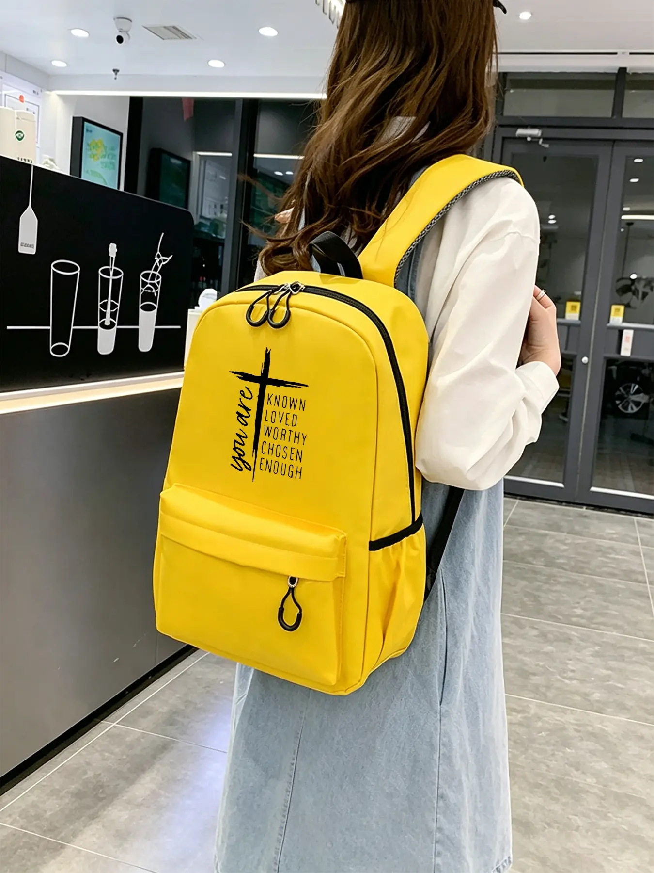 Faith Cross Patterned Stylish Commuter Backpack, Ergonomic and Pressure-relieving Shoulder Straps, Lightweight Laptop Bag, Suitable for Work, Daily Commutes, and Travel