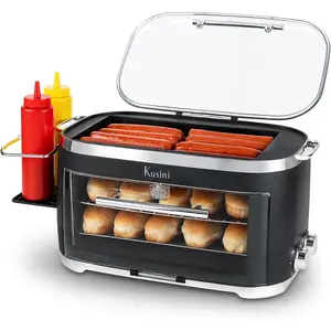 Hot Dog Roller Grill & Toaster Oven - Holds 8 Hot Dogs & 8 Buns, keep warm Option & Condiment Holder - Kitchen Appliance Hot Dog Cooker Machine - Hosting Party Essential, Unique Gifts Idea