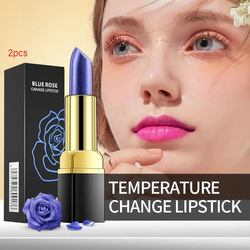 2-Piece Color-Changing Lipstick, Dreamy Blue Finish, Perfect for Daily, Party, Music Festival Makeup, Gift-Ready Set