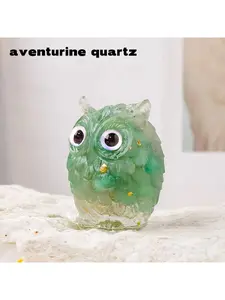 1 Piece Natural Crystal Stone Chip Owl Statue Animal Decorative Ornament Statue Sculpture for Home Office Decoration (Owl Eyes Random)