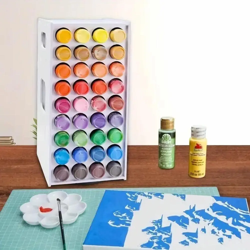 72-Slot PVC Rotating Paint Rack - 360-Degree Spin, Wall-Mountable Space-Saving, Portable Panel, Base Shrinks & Expands, Fits 2-Oz Bottles for Artists (Ideal for Craft Rooms)