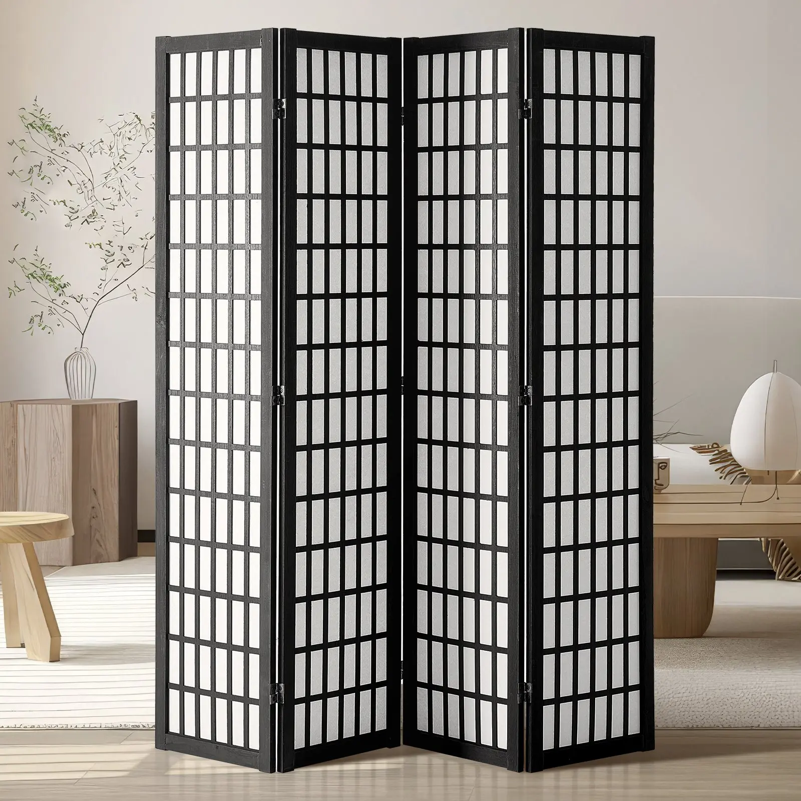 VEVOR Room Divider, 4 Panel Japanese Room Divider, Wood Folding Privacy Screen Indoor, Japanese Partition Dividers Portable Decoration Screens, for Room Separation Home Office Restaurant Bedroom