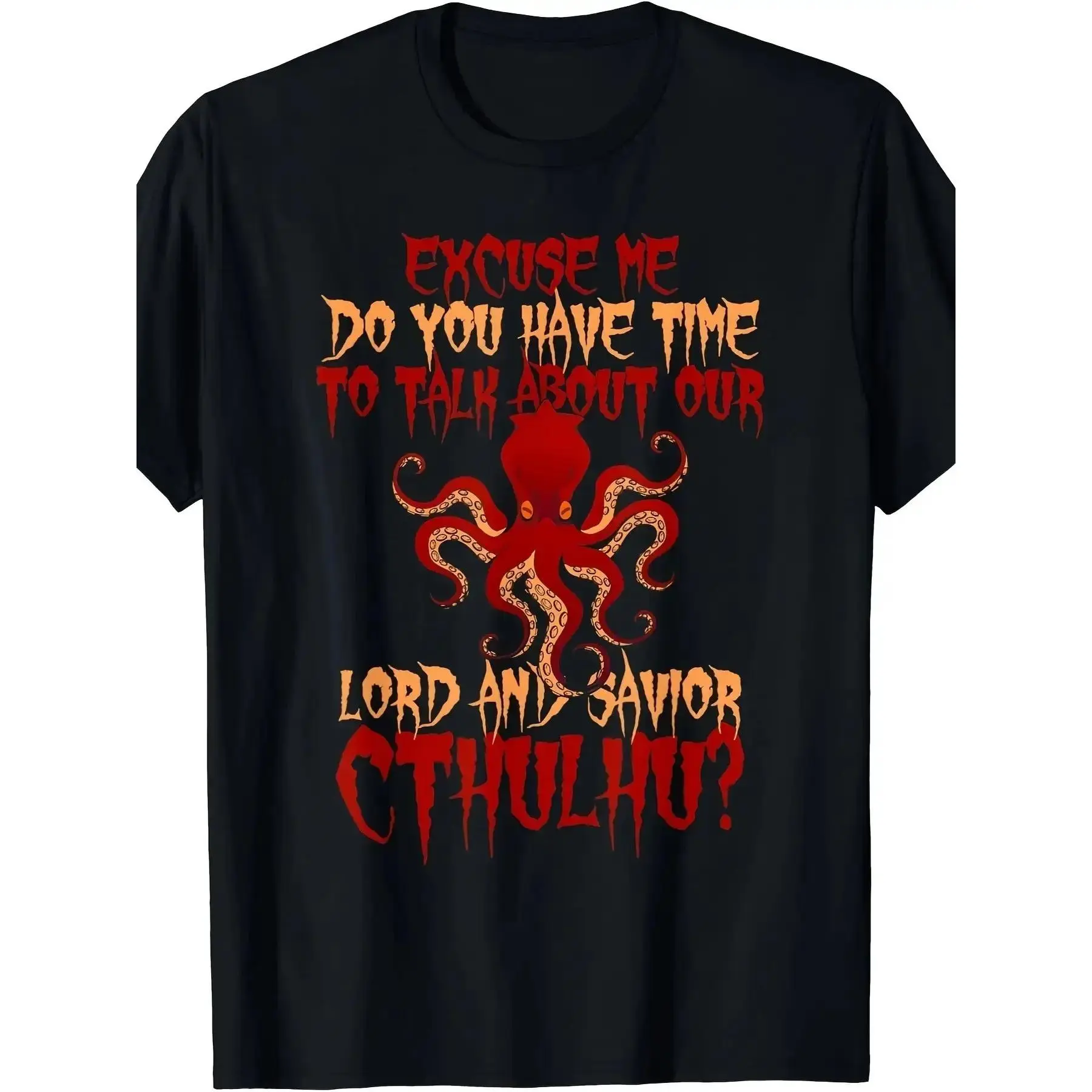 Cthulhu Tentacle Love/Horror Graphic T-Shirt - Great Cthulhu Octopus Savior Print, Short Sleeve Round Neck Casual Tee for Lovecraft Fans & Cthulhu Mythos Apparel