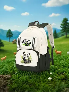 Panda Print Backpack, Dual Compartment Design, Breathable Mesh Shoulder Straps, Detachable Coin Pouch, Unisex, Multiple Colors Available