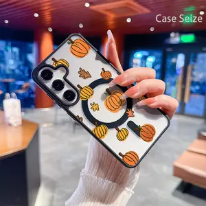 Phone Case - Autumn Pumpkins And Leaves Celebrate Fall Harvest Black Border Magnetic Phone Case, Anti-Yellowing, Slim Lightweight & Bare Feel, Luxury Premium Design for Samsung Galaxy S22 S23Fe S24 S25 Plus Ultra, Trendy & Perfect Gift