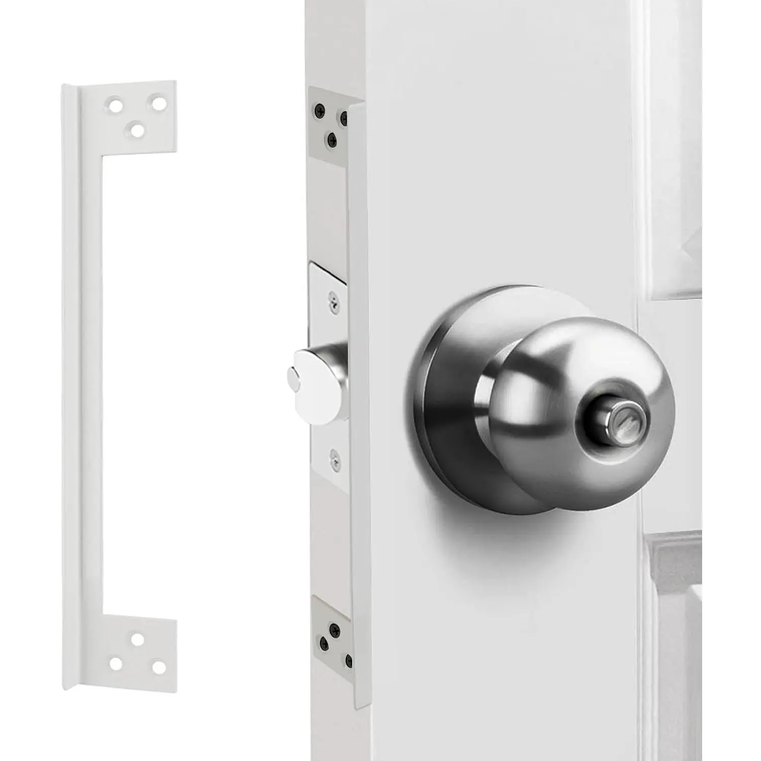 Door Latch Shield Plate Grayish White, Outswing Door  Protector, Door Latch Guard Plate, Cover to Block Access to The Door Lock/Deadbolt Latch (7 in. - 1pack)
