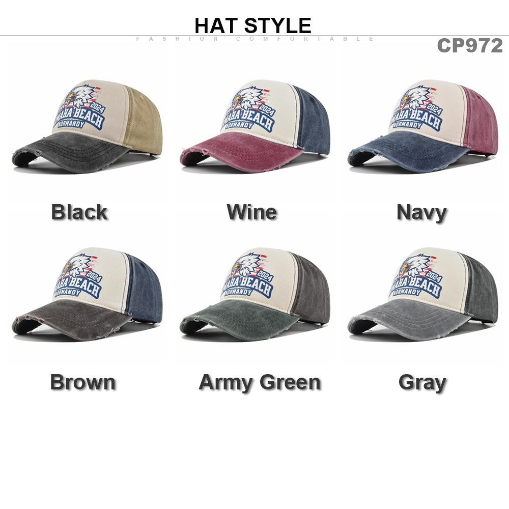 Cross-border Eagle Baseball Cap, Vintage Print Duckbill Cap, Motorcycle Truck Cap, Men's Washed Vintage Sun Hat
