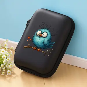 A beautiful and cute fluffy bird pattern storage box, a must-have for office travel! EVA material earphone/data cable/charger storage box, compact design with mesh pockets, easy to organize charging cables