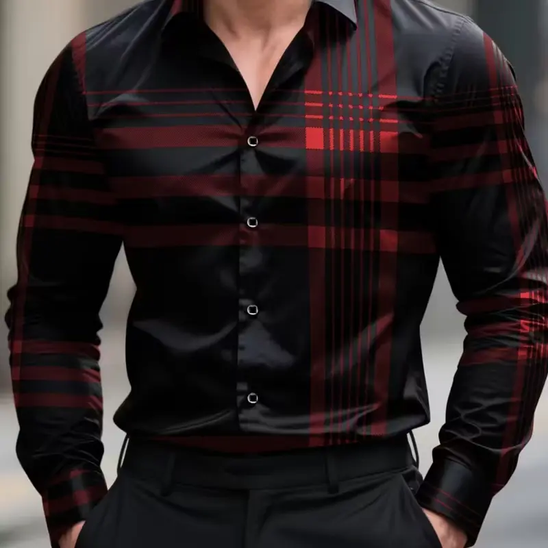 Men's Vintage Plaid Checked Long Sleeve Fitted Casual Collared Button Up Shirt, Chic Fit Casual, Menswear, Classic Fashion Office Casual Workwear for Dad & Son, Comfortable Retro Style Cs58110