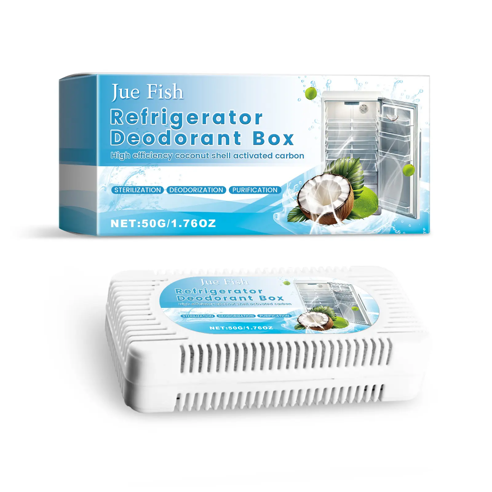 Refrigerator deodorizing box, household refrigerator and freezer deodorizer, odor eliminator, refrigerator cleaning agent