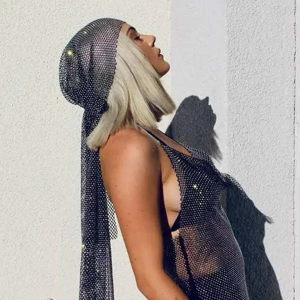 All-Rhinestone Sparkling Mesh Head Scarf - Crystal Headpiece with Long Tassels, Perfect for Clubbing, Party Outfits